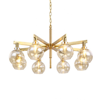 Modern glass Globe gold plated metal Chandelier Pendant Light